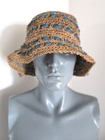Vintage, Strohhut mit eingeflochtener Jeans / Kopf - 57 cm