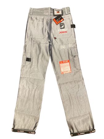 Vintage Y2K Hose FUBU Shinny Silver Baggy Jeans Neu size 28