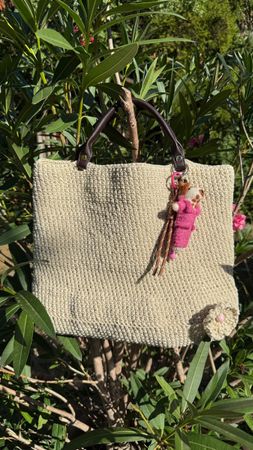 Handtasche gehäkelt, beige/gold, NEU