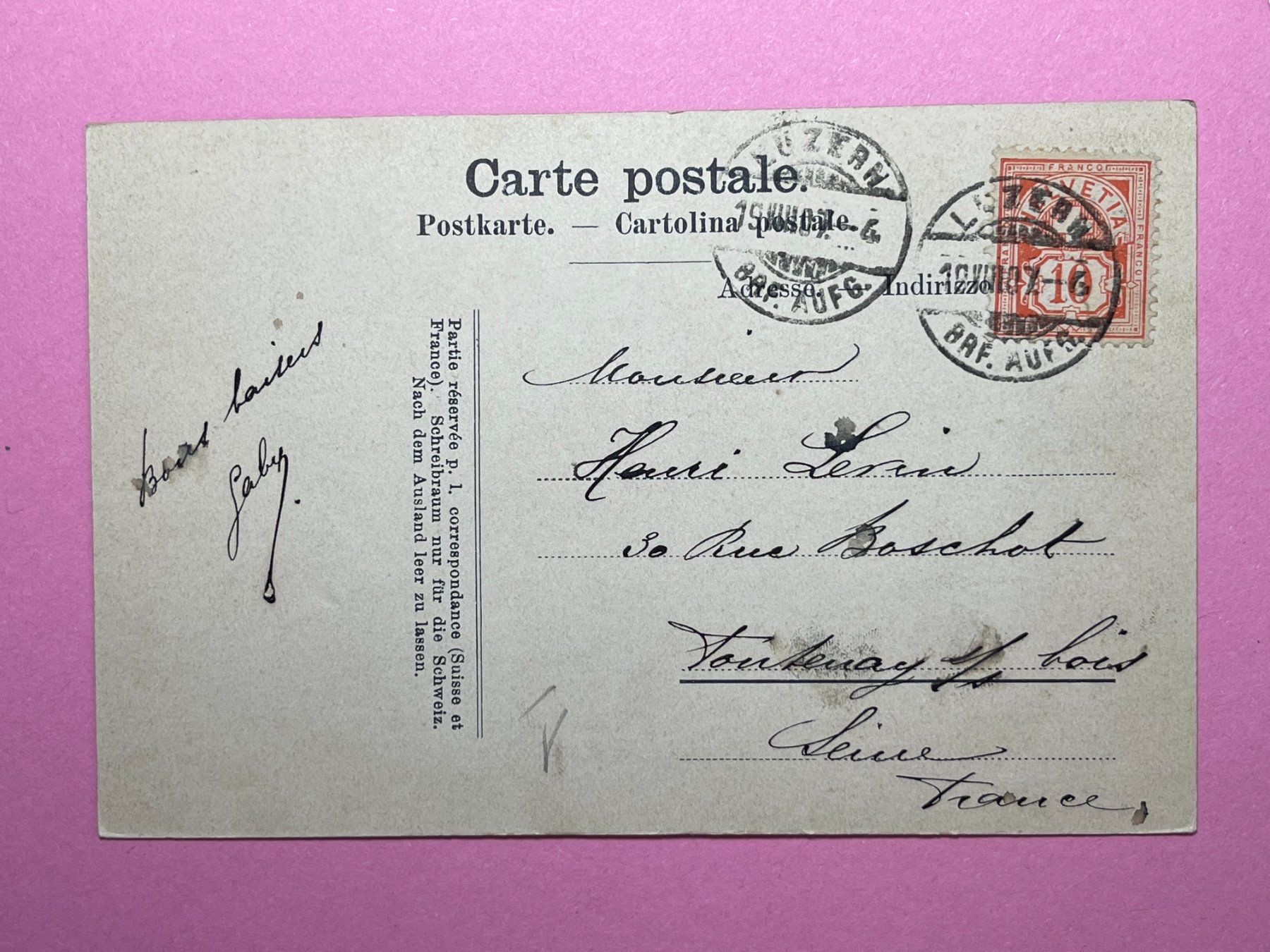 Ansichtskarten: Luzern - Hotel Monopol - Metropol - 1907 – Gebraucht aus Steg VS von danwer74 1