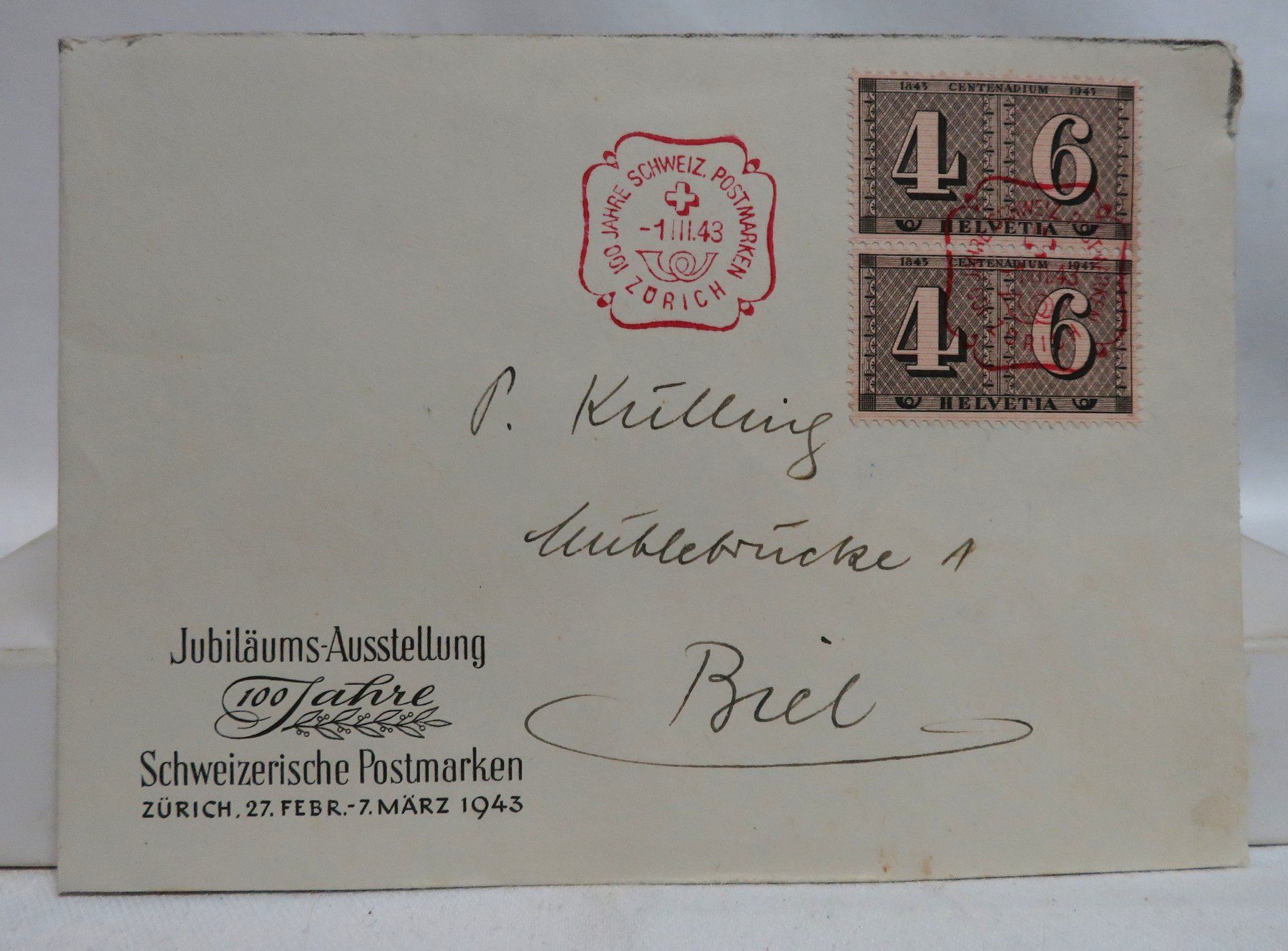 Tutti i francobolli: Jubiläums-Brief  100 Jahre  Postmarken 1943 – Usato da Tüscherz-Alfermée venduto da Newpad