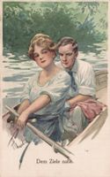 Originale alte Ansichtskarte, Vintage, Paar auf Ruderboot