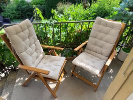2 Chaises de jardin inclinables avec coussins beige