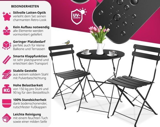 Set de table et chaises: Gartenmöbel Bistro Set Klapptisch mit 2 Stühlen VALENTIN – Neuf avec emballage d'origine à Lachen SZ par sw3zzy 6
