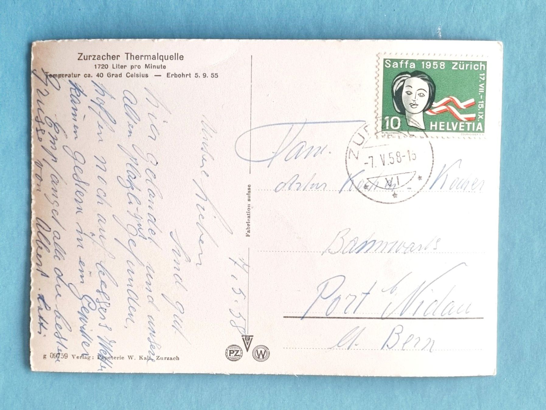 Ansichtskarten: Zurzach - 1958 – Gebraucht aus Rothrist von RROENK 1