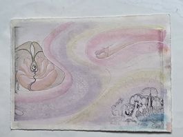Aquarelle de Cécile Pitkwa, année 1972, parfait état.