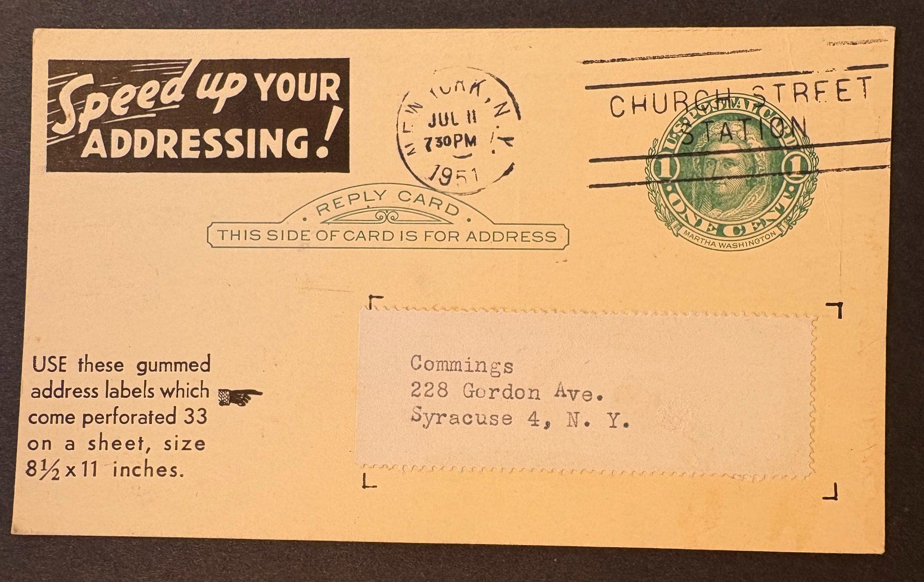 Tutti i francobolli: POSTKARTE USA 1951 – Usato da Ostermundigen venduto da wini63