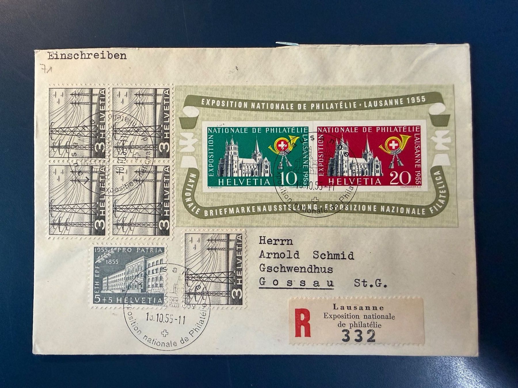 Alle Briefmarken: Lausanne Block 1955 auf Brief, super Stempel, – Gebraucht aus Oberhasli von Sicurezza