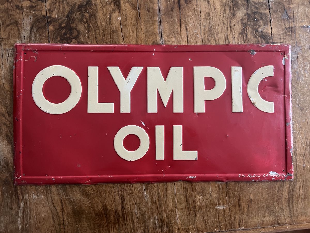 Schilder: Altes Blechschild Olympic Oil  – Gebraucht aus Mellingen von Oelquelle