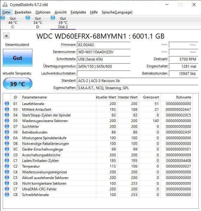 Western Digital Dischi rigidi: 6TB HDD Drive Speicher WD60ERFX – Usato da Schliern b. Köniz venduto da Soundzzz 1