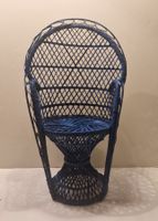 Puppenstuhl aus Rattan, Vintage, dunkelblau