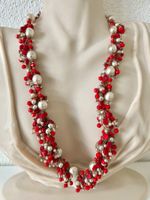 Pilgrim Statement Kette Glasperlen Rot Silber 60 cm