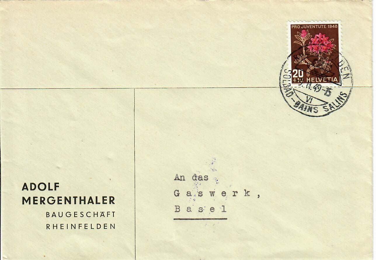 Tutti i francobolli: Adolf Mergenthaler Baugeschäft Rheinfelden 1949 – Usato da Hochdorf venduto da Ziegel-16