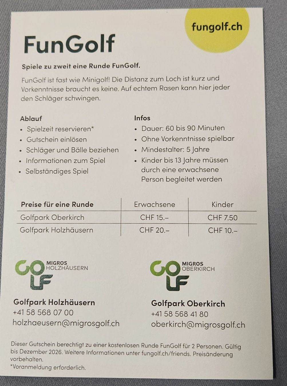Buoni: Gutschein von FunGolf – Usato da Emmenbrücke venduto da Si_8 1