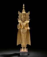 Gekrönter Jambupati Teak Holz Buddha Burma Statue vergoldet