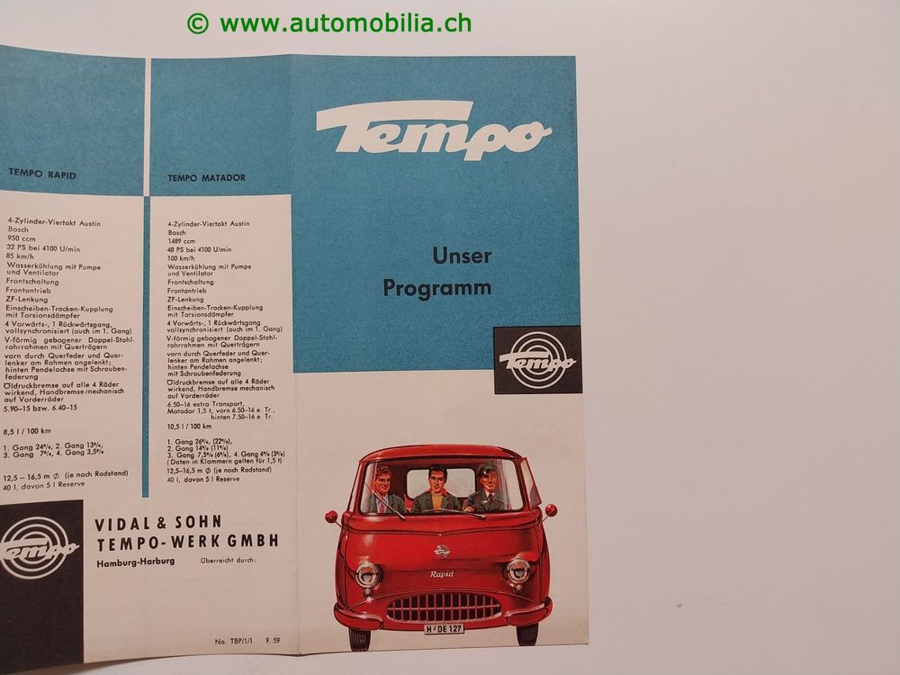 Tempo Modellprogramm 1959/09 Prospekt deutsch (Neu und originalverpackt ...