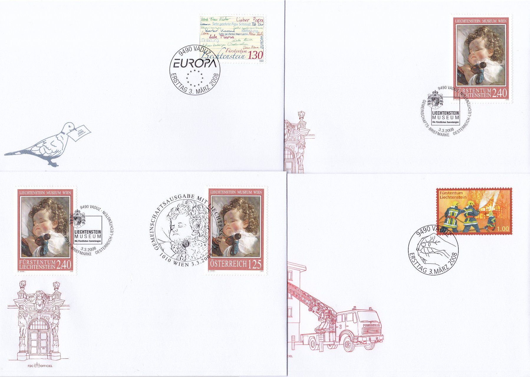 Tutti i francobolli: 34 Stk. FDCs "Liechtenstein" 2007 & 2008 – Usato da Münchwilen AG venduto da Nesar 4