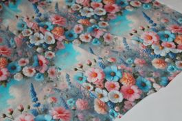 Stoff Viscosejersey Digitaldruck Blumen