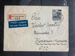 Schweiz 1946 R-Luftpost-Brief 80 Rp. hist.Bilder Basel CSSR