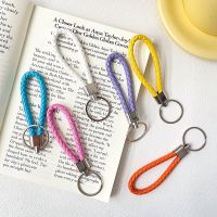5 x Leder Schlüssel Anhänger Metall Ring Geflochten Band