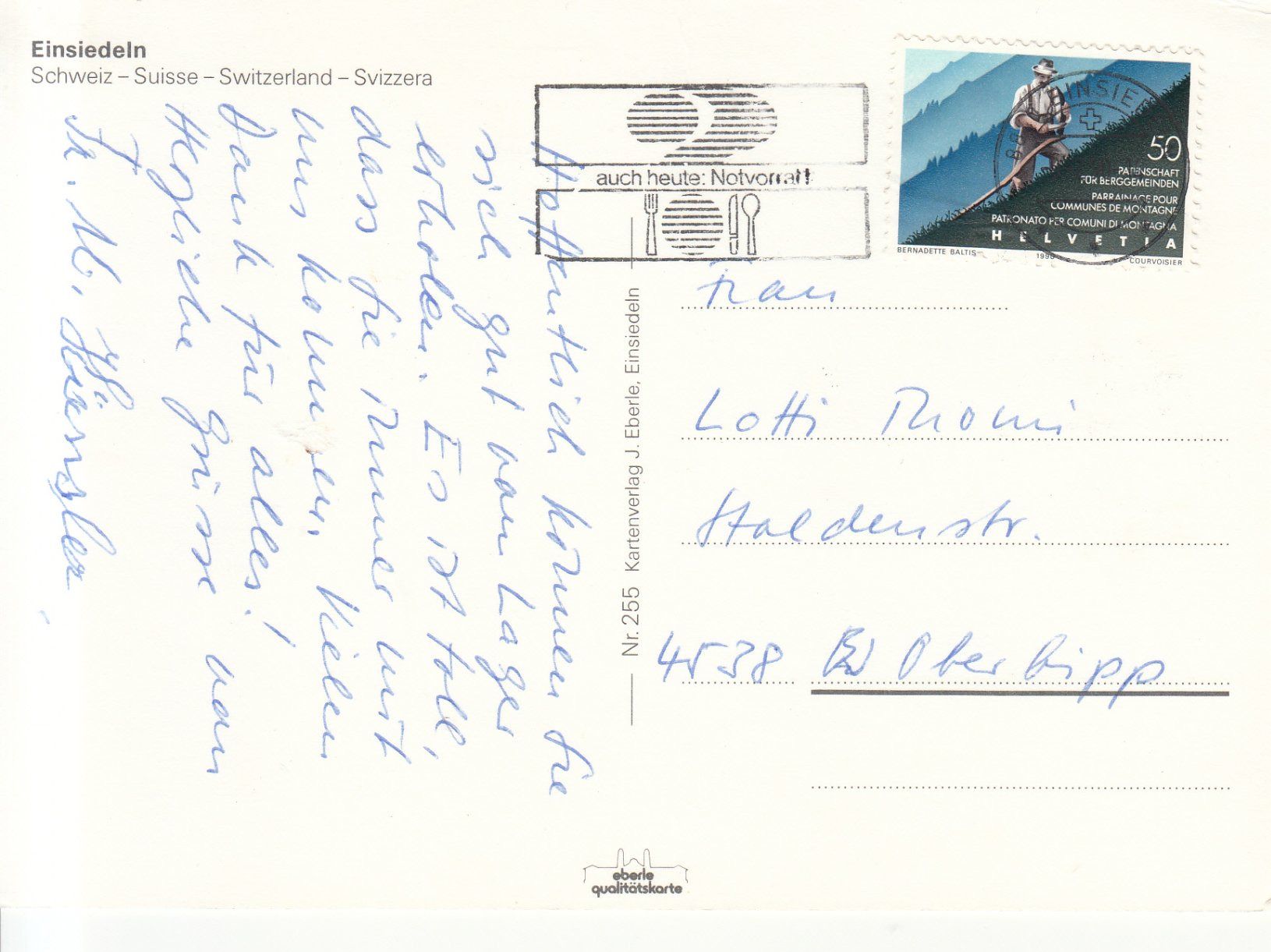 Cartoline postali: Einsiedeln 1990 – Usato da Bürglen TG venduto da StampGraf 1