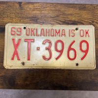 🇺🇸 1969 Vintage Autoschild, Oklahoma XT 3969 - ORIGINAL