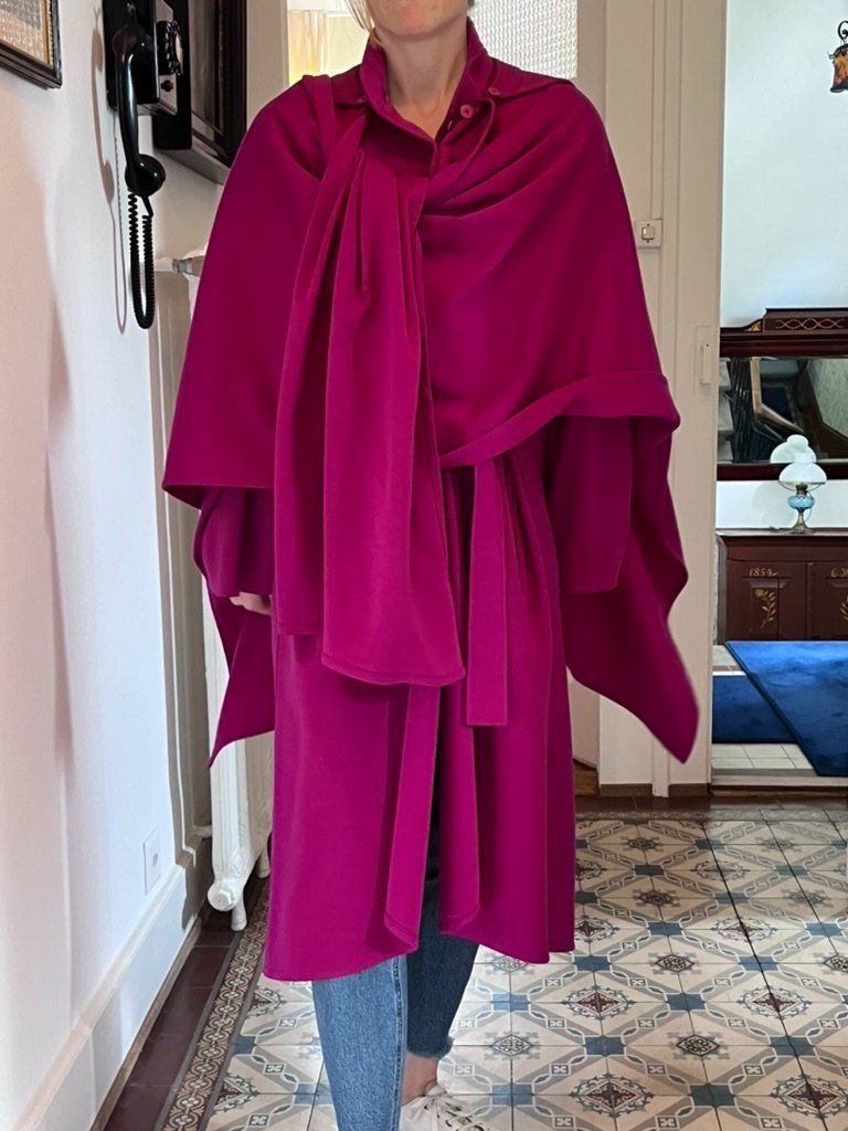 Cape Manteau Vintage Sonia Rykiel - Pure Laine Grise, Taille Unique, Années 60, Occasion Très Bon état
