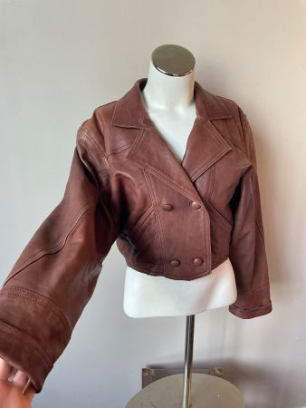 Veste courte en cuir marron - Taille S/M