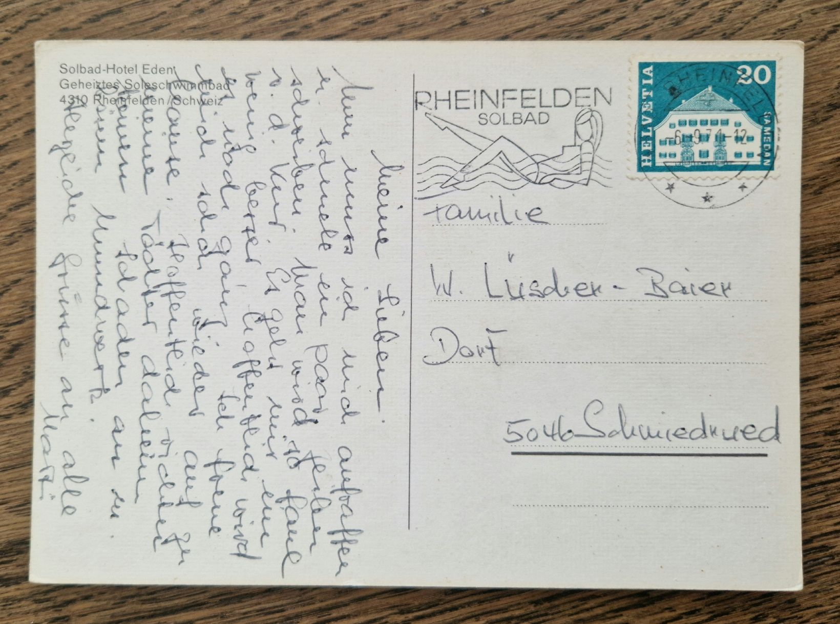 Ansichtskarten: Solbad Hotel Eden, Werbedgemoel, 1974 – Gebraucht aus Ebikon von Donar50 1