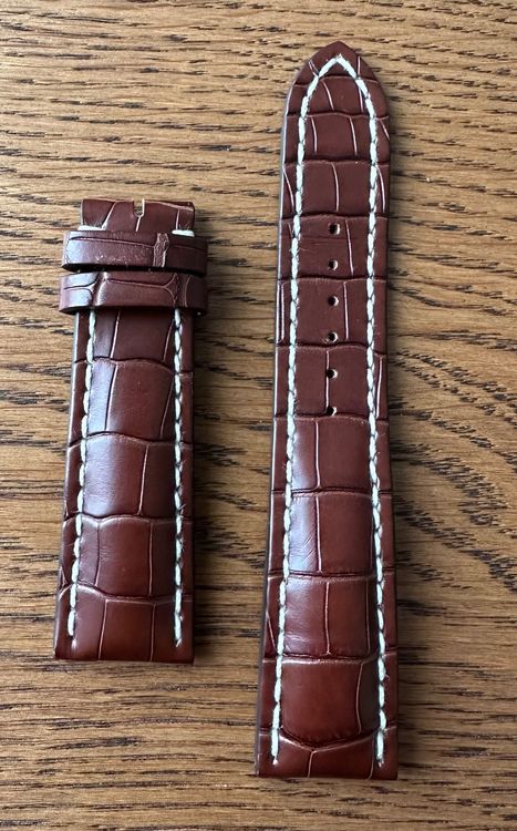Bracelet Montre En Cuir Véritable Style Alligator ROUGE - 22/18mm - Pour Breitling - Fait Main - NEUF Sans étiquette
