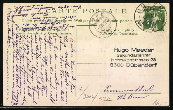 Cartes postales: Präge-AK Uster, Teilansicht, Schwalben  – D'occasion à Berlin par bartko-reher 1