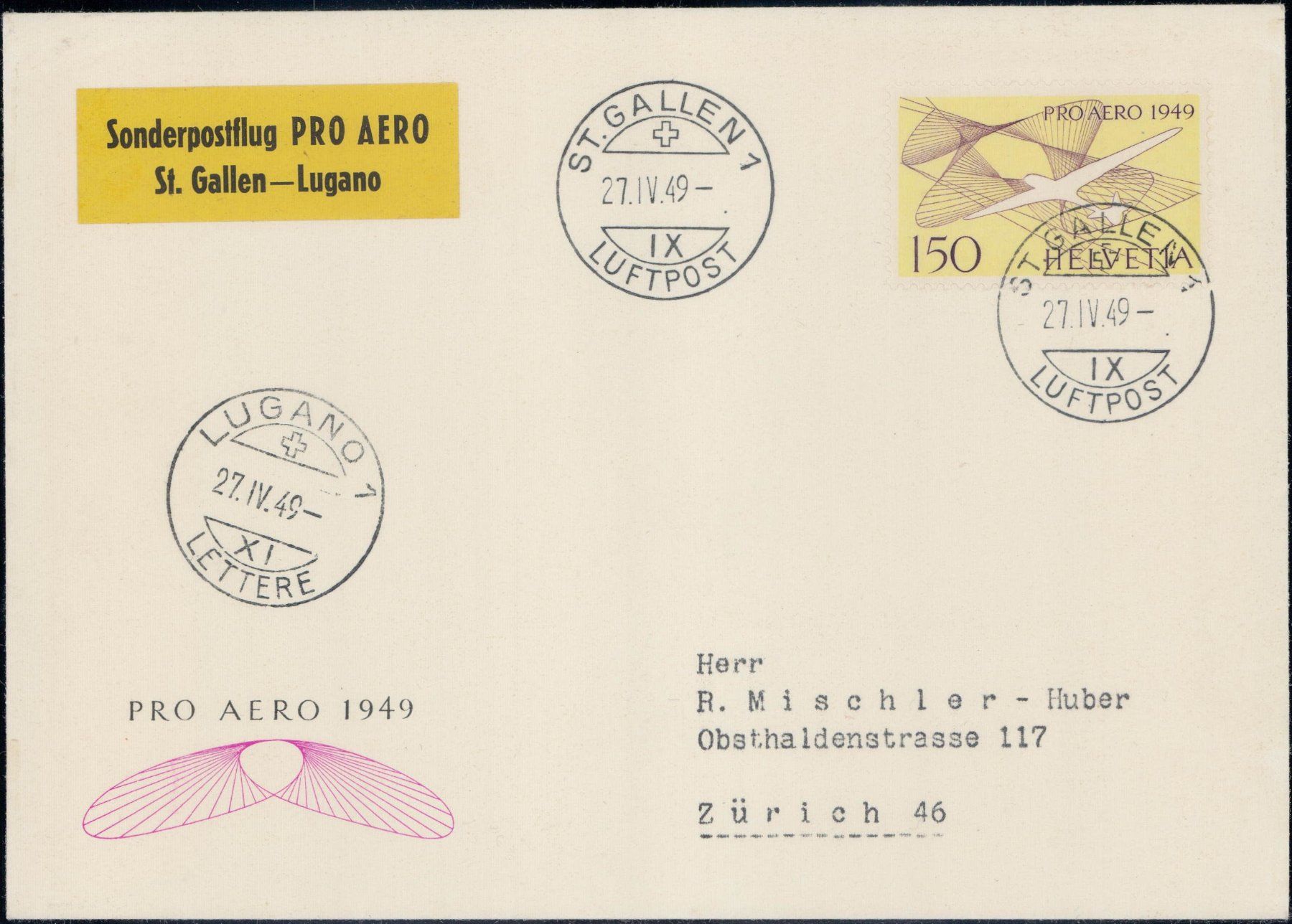 Alle Briefmarken: Pro Aero 1949, 6 Etappen – Gebraucht aus Horw von pilatusmail 2