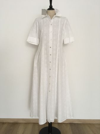 Marella Kurzarm Kleid lang mit St. Galler Spitze weiss Gr 40