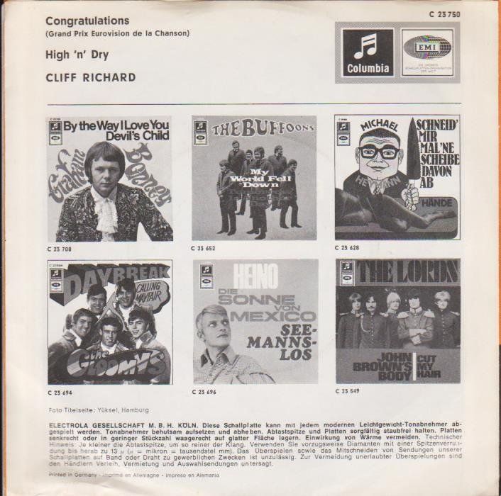 Dischi in vinile: CLIFF RCHARD - Congratulation (ESC 1968) – Usato da Zürich venduto da Vinyl 1