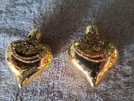 Weihnachtsbaumschmuck 2 süsse kleine Herzchen, Glas, neu