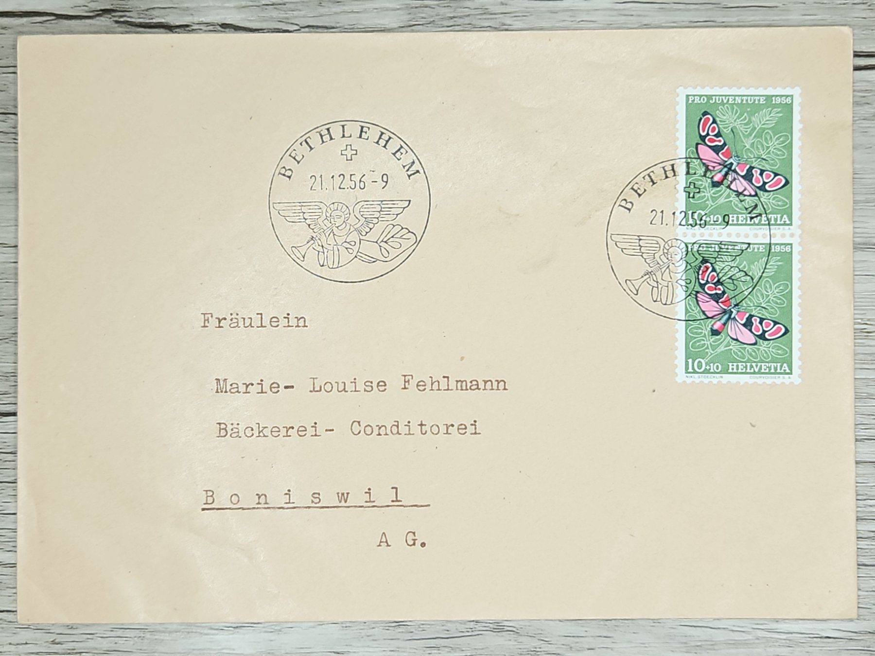 Tutti i francobolli: CL02 Enveloppe + Timbre Suisse 1956 – Usato da Cousset venduto da Patrick_Collections