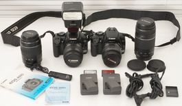 Canon EOS 400D: 2 Kameras, Blitz, 4 Objektive, 2 Akkus, etc.