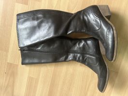 Elegante Lederstiefel, Grösse 36, Dunkelgrau, Herbst-Look