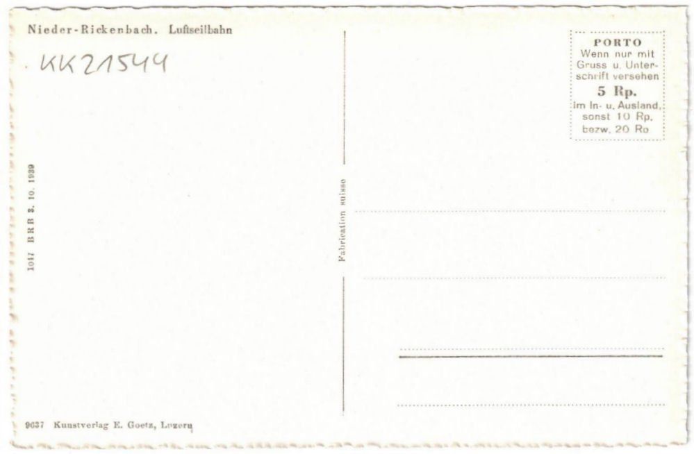 Cartoline postali: Niederrickenbach - Luftseilbahn – Usato da Binningen venduto da Mountainrider 1