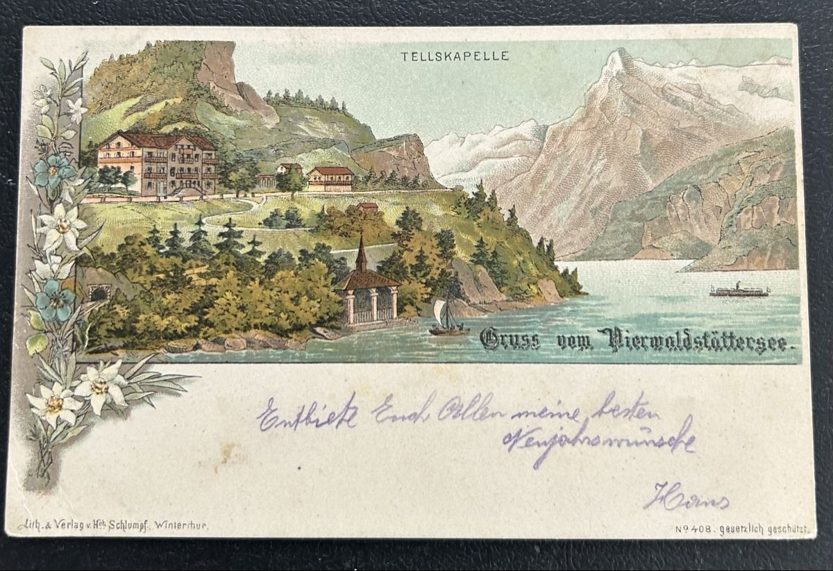 Cartoline postali: Gruss vom Vierwaldstättersee Schlumpf Litho  – Usato da Horw venduto da Tellbub