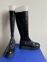 Stuart Weitzman: Exklusive schwarze Stiefel, Kroko-Optik, 37