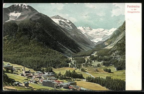 Ansichtskarten: Pontresina, Totalansicht mit Roseggletsc – Gebraucht aus Berlin von bartko-reher