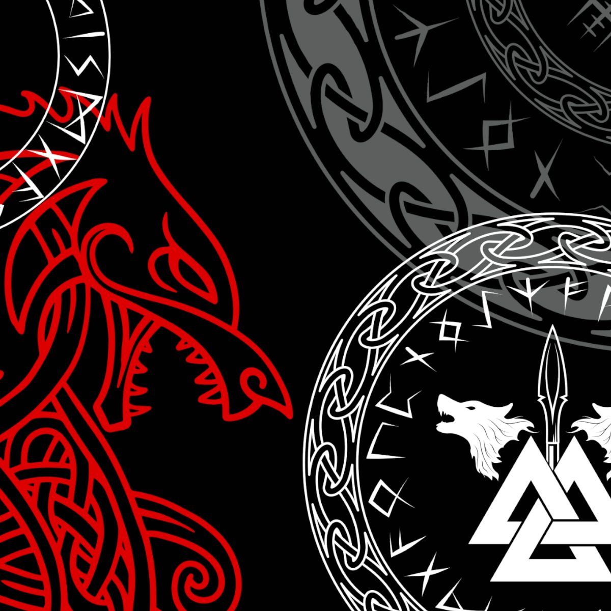 Tessuti: Jersey Runen "Valhalla" rot schwarz Stoff je m – Nuovo e nell'imballaggio originale da Wiesenberg venduto da mountain-merch 3