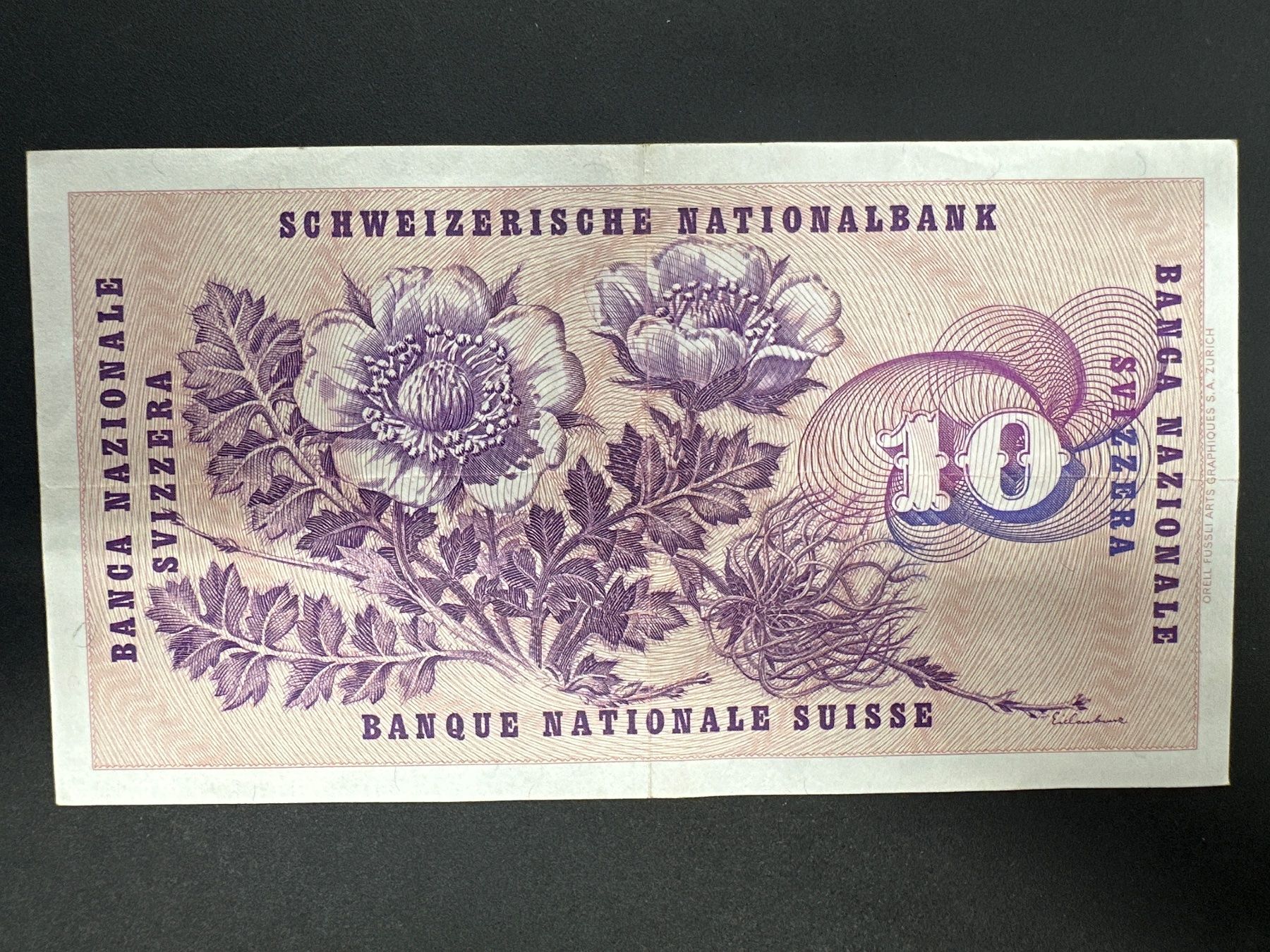 Banknoten: 10 Fr.-Note Schweiz 1974 – Gebraucht aus Herisau von herau 1