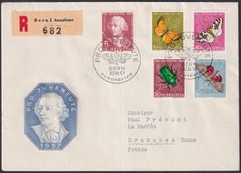 1957, LUXUS-Satzbrief Pro JUVE: J168-J172 nach Frankreich.