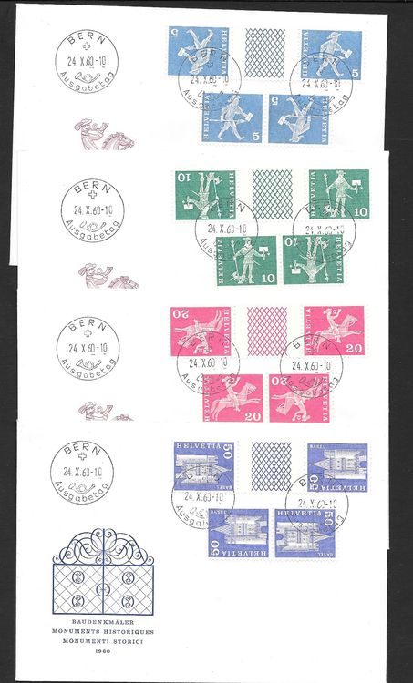 4 FDC K45 - K48 und S63 - S66 je 4 Werte ET Bern 24.10.1960 (Neu ...
