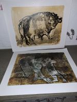 Hans Erni Kunstdrucke, Mutter mit Kind & Stier, 1965, 