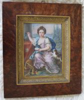 Mignard, Original Miniatur, Mädchen Hund Vogel Seifenblasen