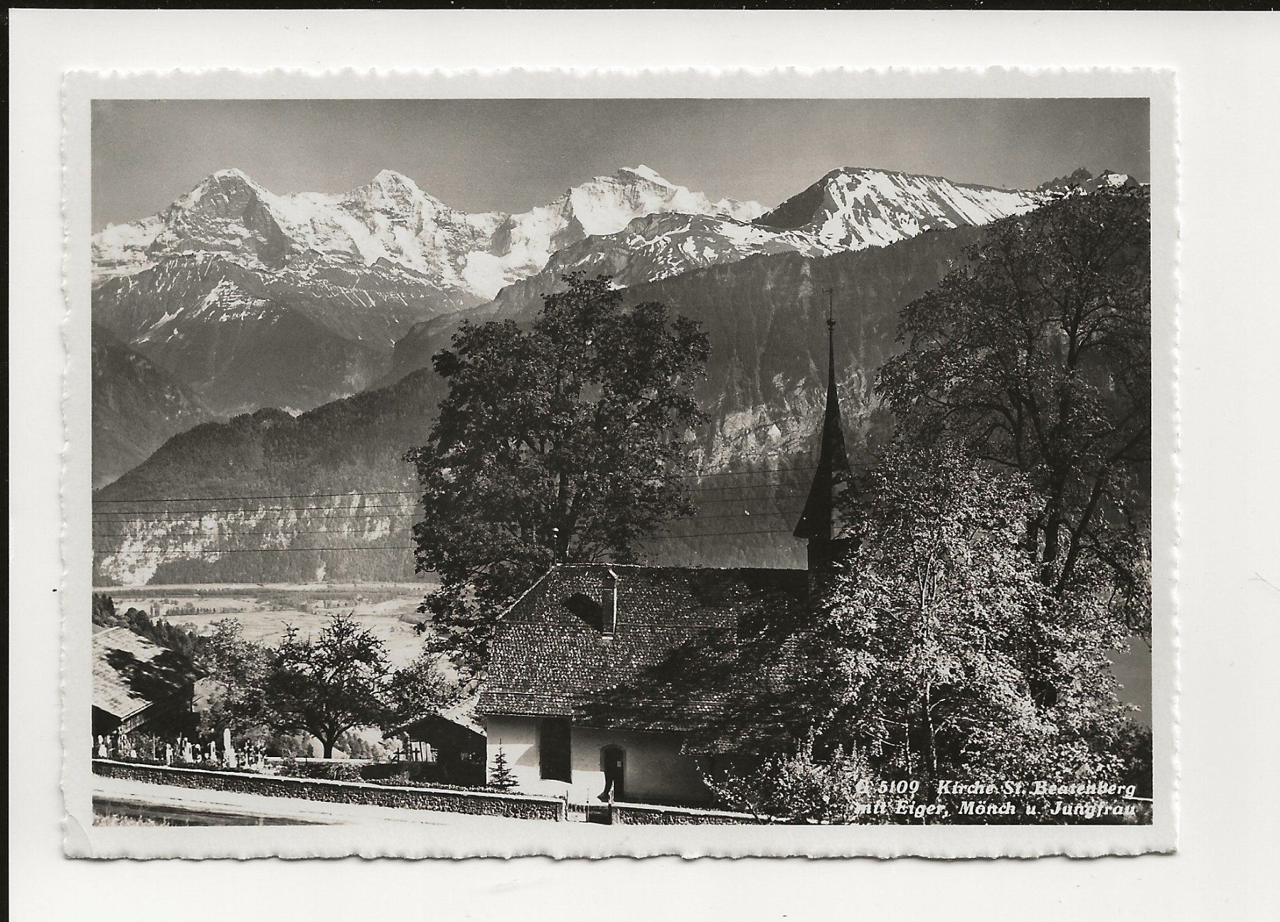 Cartoline postali: AK ca. 1950 Kirche St. Beatenberg, Eiger, Mönch u Jungfrau – Usato da Greifensee venduto da 315WDO