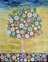 Original Aquarell bunter Fantasiebaum von mir gemalt